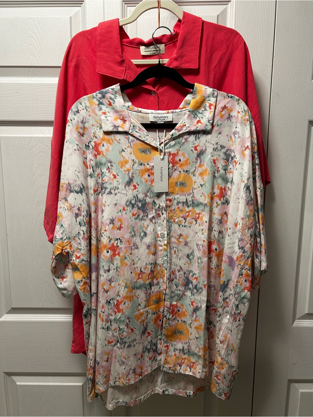 Two Blouses-Floral Button-Front Blouse in Multi-Color & Vibrant Pink Button-Up
